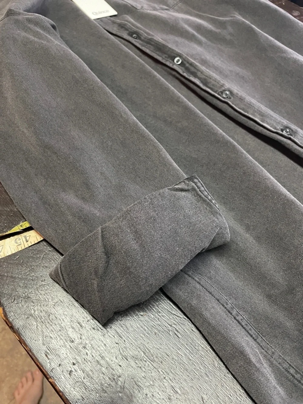 NWT Quince Women's
Distressed Denim Black Wash Shirt Dress FLAWED Size L. - Picture 9 of 10